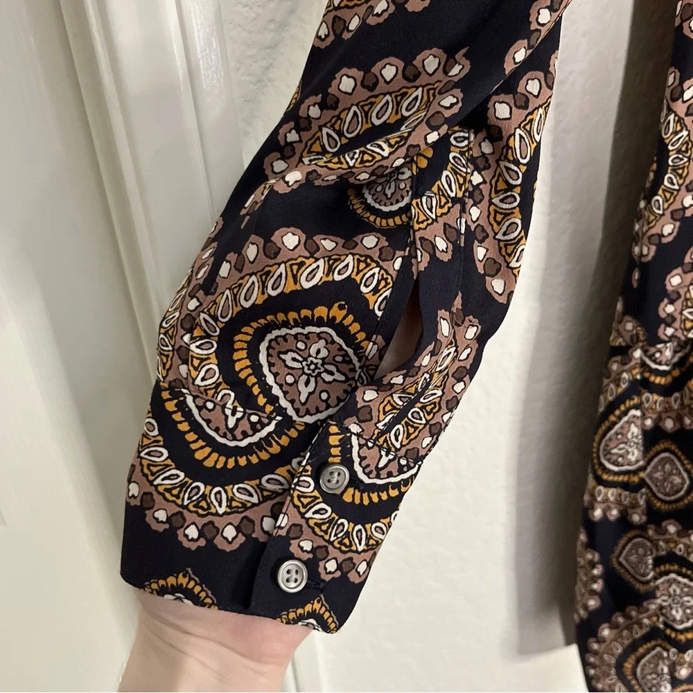 Loft Navy Blue Dress Geometric Medallion Long Sleeve Drop Waist Bohemian Sz S - Picture 7 of 14